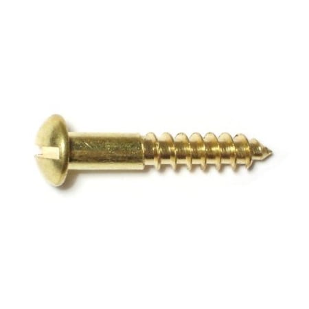 Midwest Fastener Wood Screw, #8, 1 in, Plain Brass Round Head Slotted Drive, 25 PK 61694